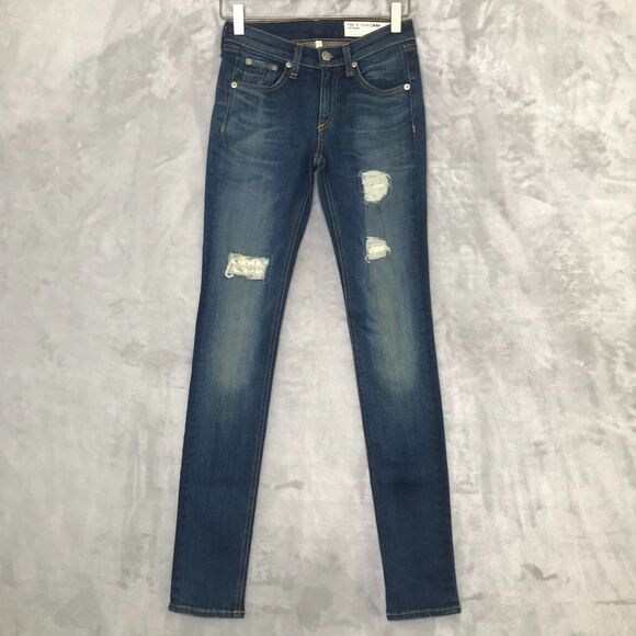 Rag & Bone Jean For Intermix Skinny Womens 25 Silver Bulle Wash Distressed Gold - Picture 1 of 10